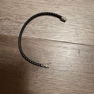 David Yurman Black Braided Leather Bracelet with Silver Accents